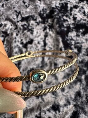 David Yurman Silver Twisted Cable Bracelet with Teal Faceted Stone